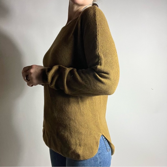 MANSTED Eco Cotton Horizontal Ribbed Knit Pocket Boatneck Ochre Sweater Small - Picture 3 of 9